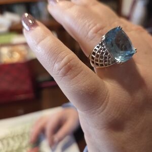 Blue Topaz Sterling Silver Ring, Size 8
